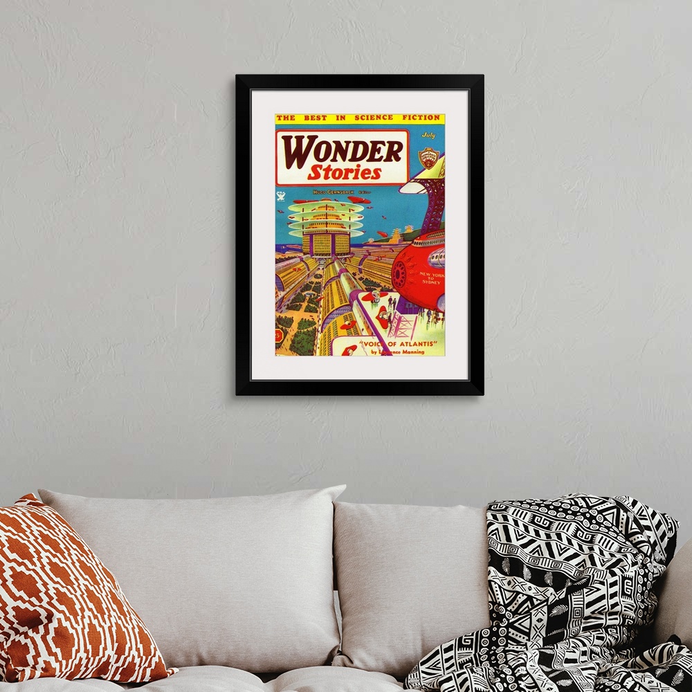 A bohemian room featuring Wonder Stories, July