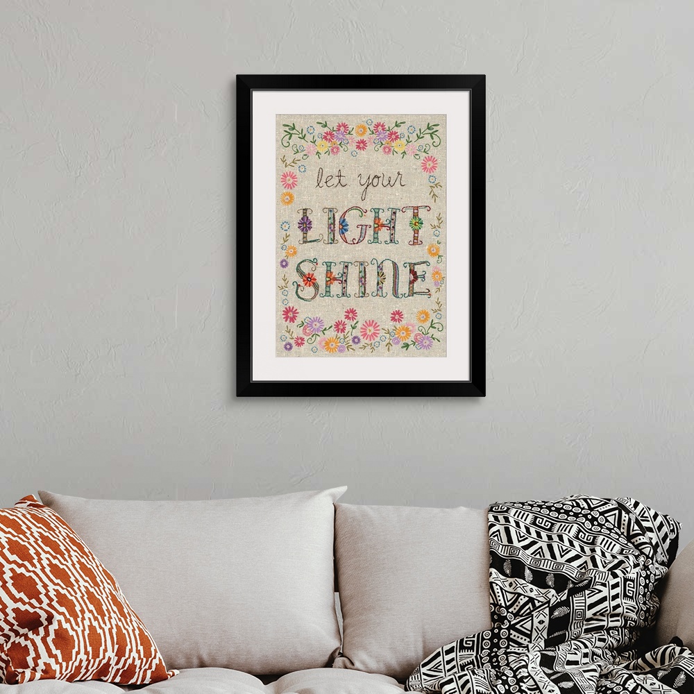 A bohemian room featuring Handcrafted art style with inspirational sentiment