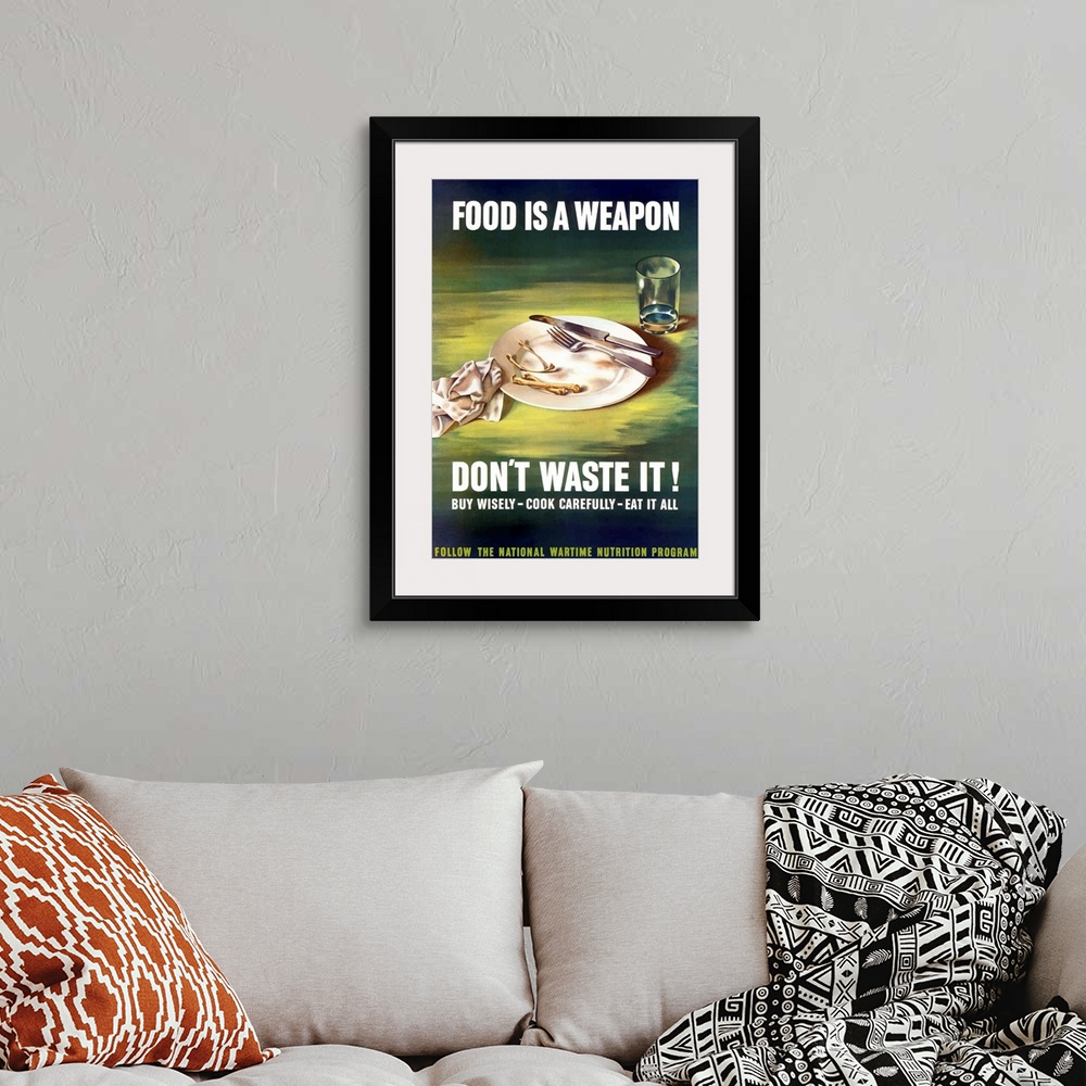 A bohemian room featuring Digitally restored vector war propaganda poster. This vintage World War Two poster features an em...