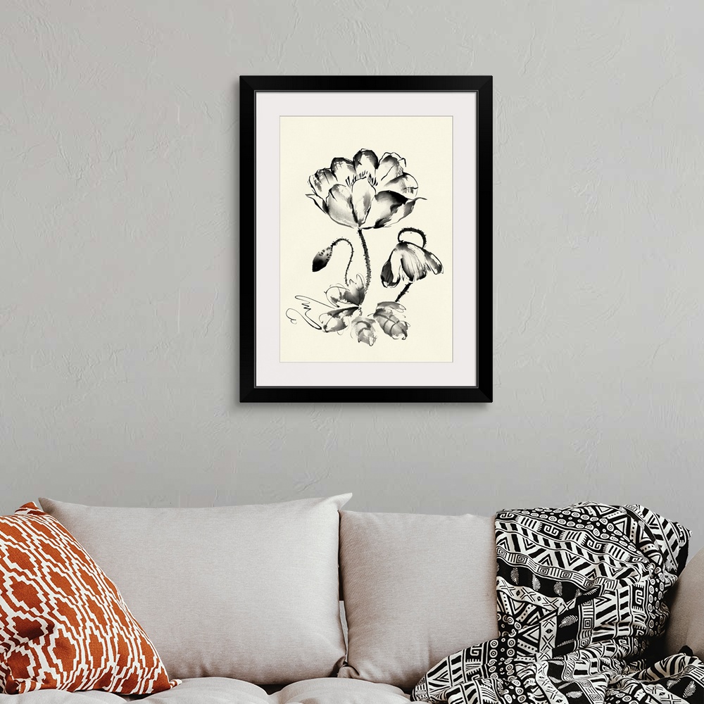 A bohemian room featuring Ink Wash Floral IV - Poppy