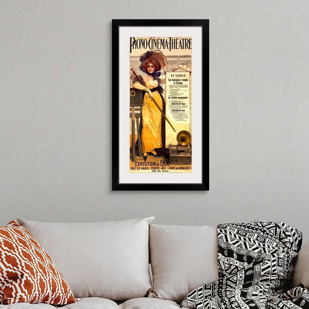 A bohemian room featuring Phone Cinema Theatre, Exposition de 1900, Vintage Poster, by Francoise Flameng