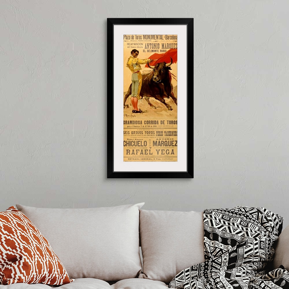 A bohemian room featuring Spanish Vintage Poster, Corrida