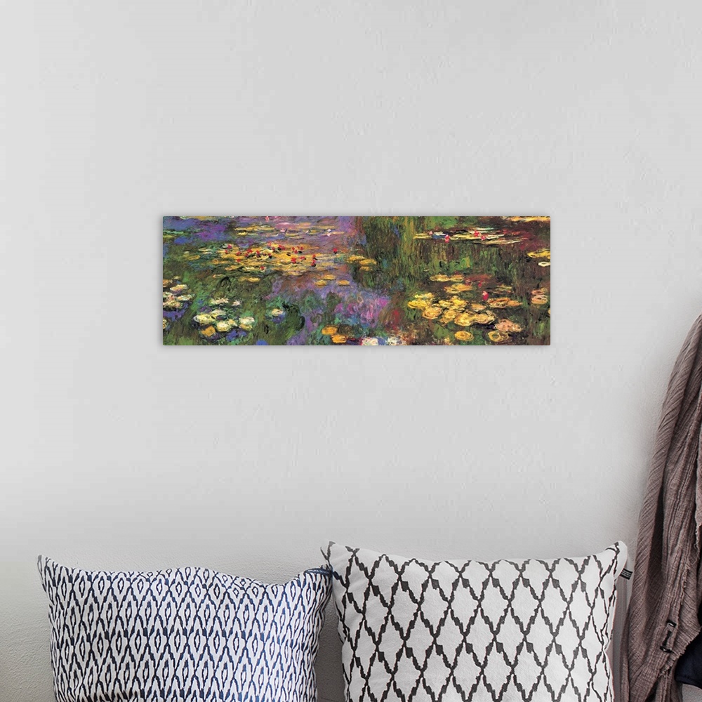 A bohemian room featuring Water Lilies by Claude Monet.