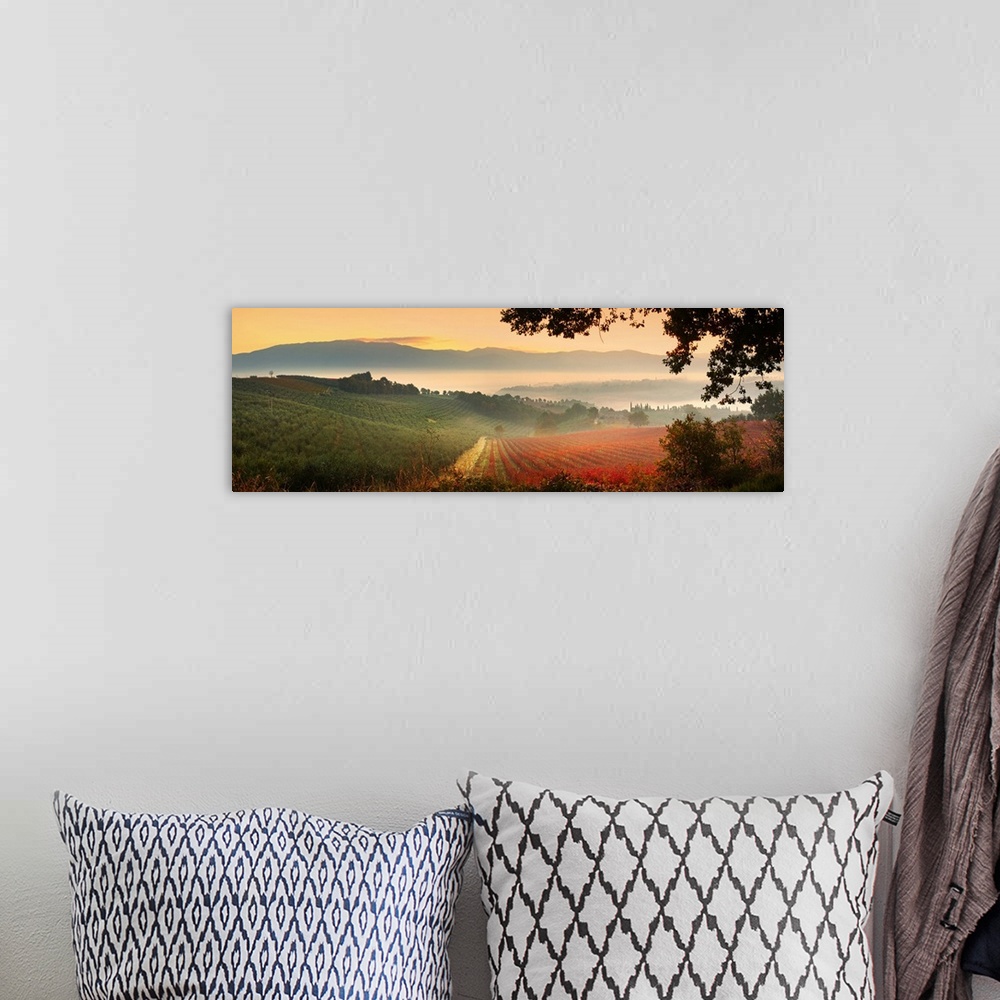 A bohemian room featuring Italy, Umbria, Perugia district, Panoramic view of Castel Ritaldi hills