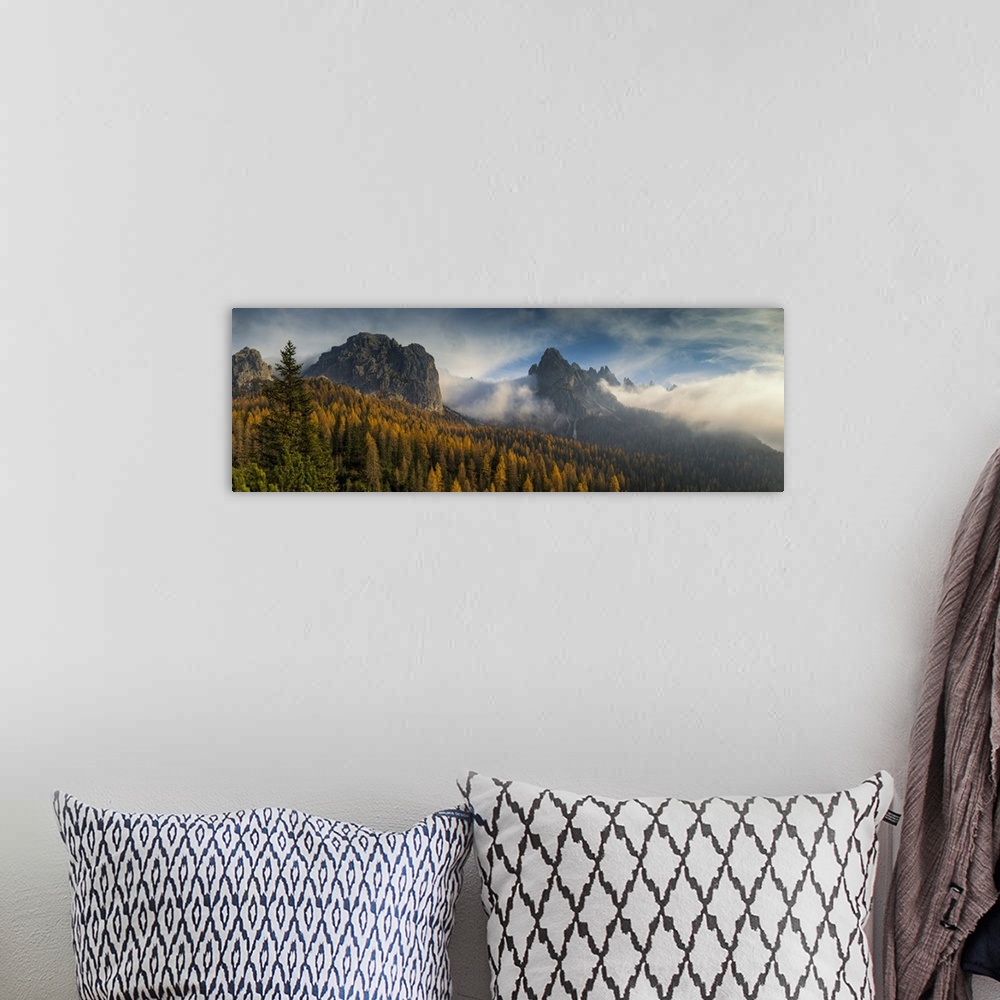 A bohemian room featuring Dolomites in Autumn Mist, South Tyrol, Trentino-Alto Adige, Italy.