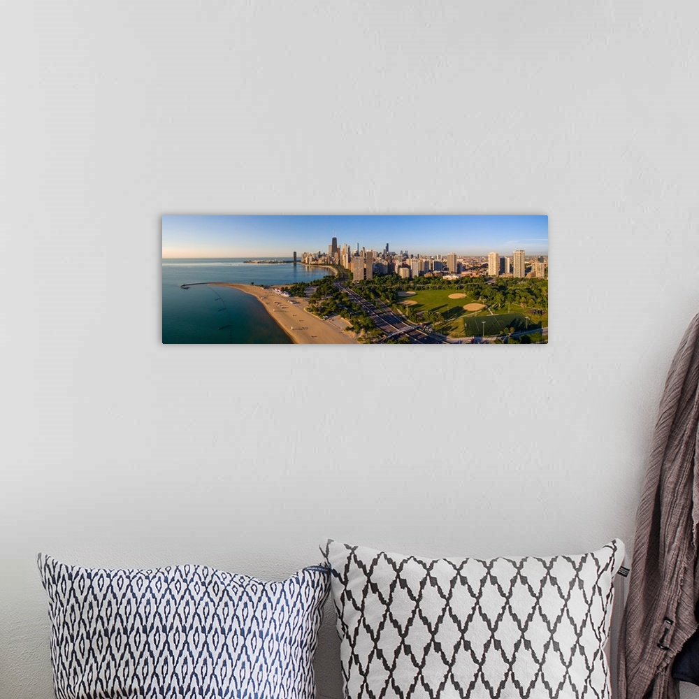 A bohemian room featuring Aerial view of North Avenue Beach, Chicago, Cook County, Illinois, USA