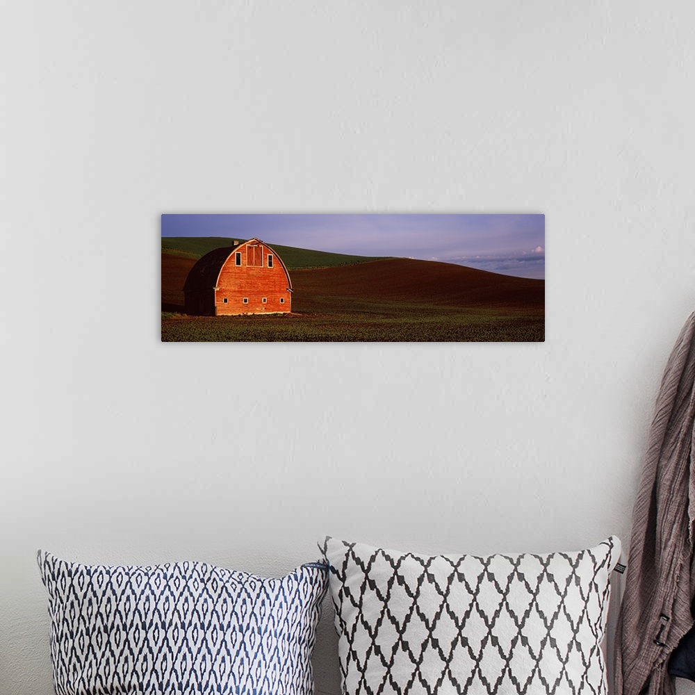 A bohemian room featuring Barn in a field at sunset, Palouse, Whitman County, Washington State,