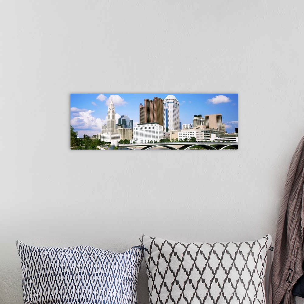 A bohemian room featuring Bridge across the Scioto River with skyscrapers in the background, Columbus, Ohio, USA