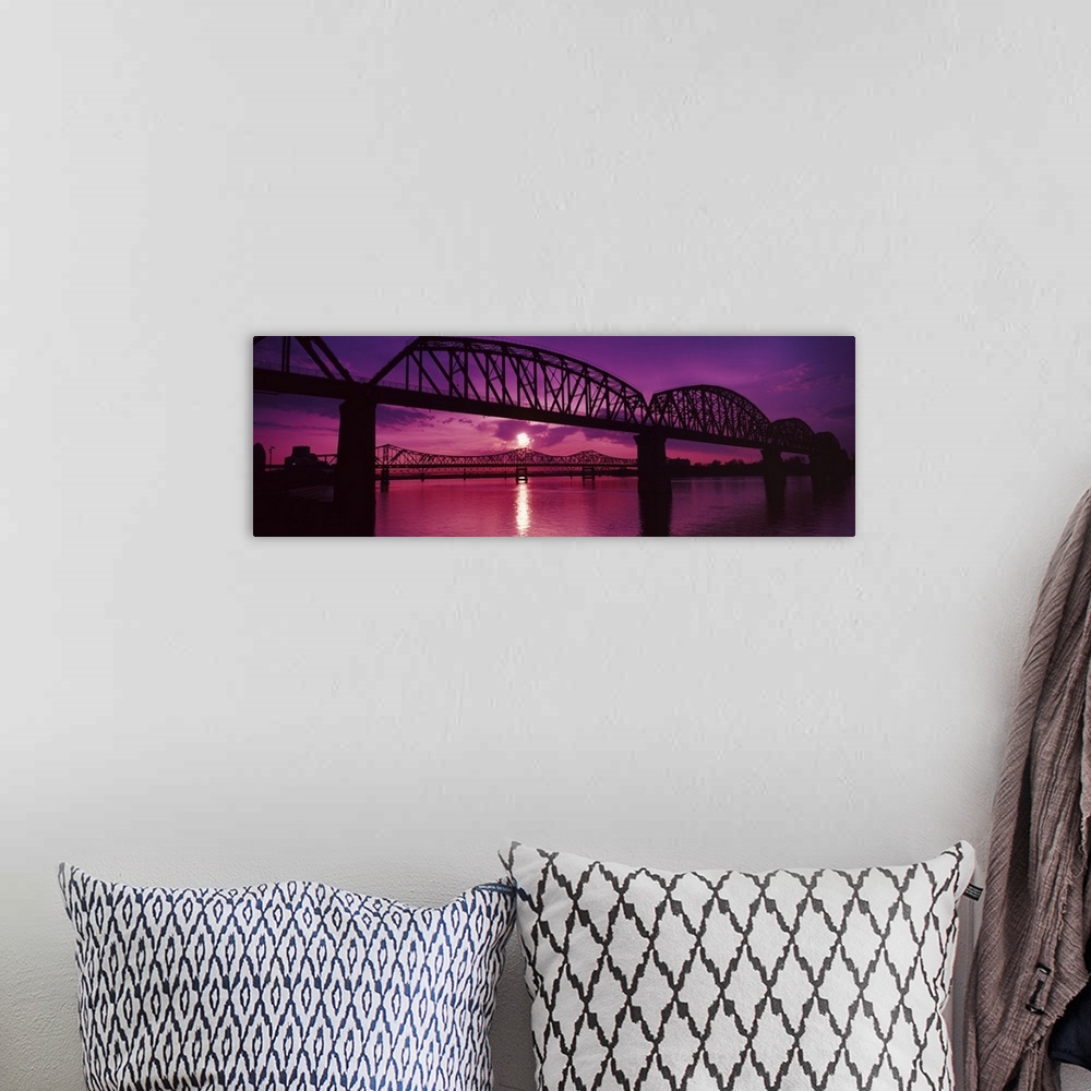 A bohemian room featuring Bridges over a river at dusk, Louisville, Kentucky