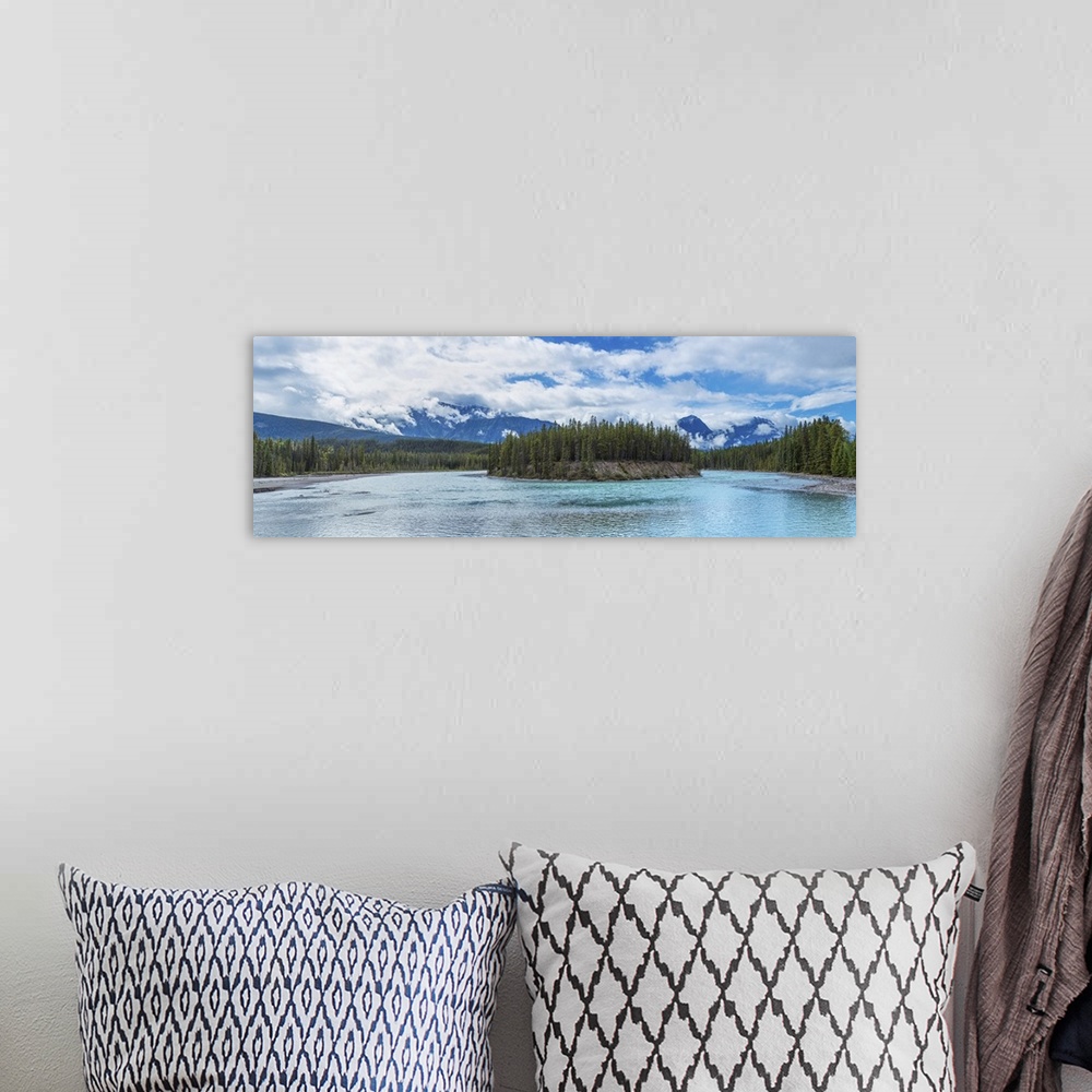A bohemian room featuring Clouds over mountains, Athabasca River, Jasper National Park, Alberta, Canada