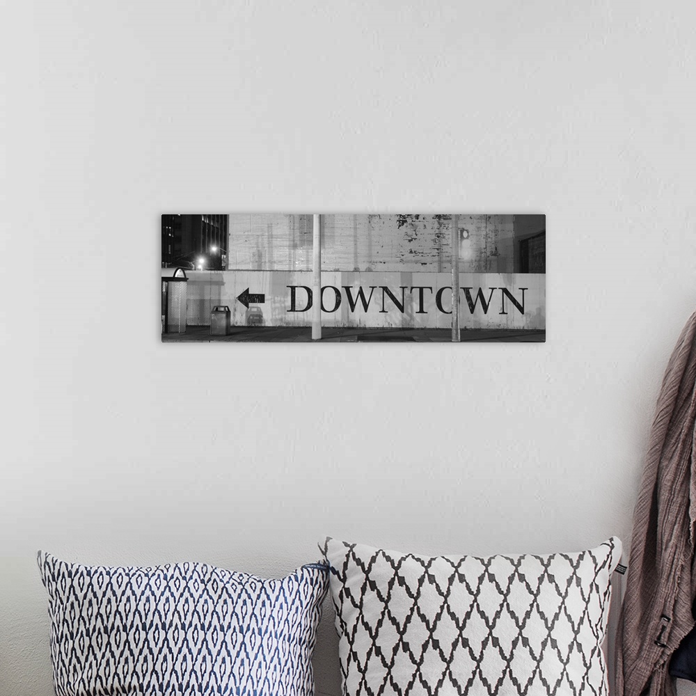 A bohemian room featuring Downtown Sign Printed On A Wall, San Francisco, California