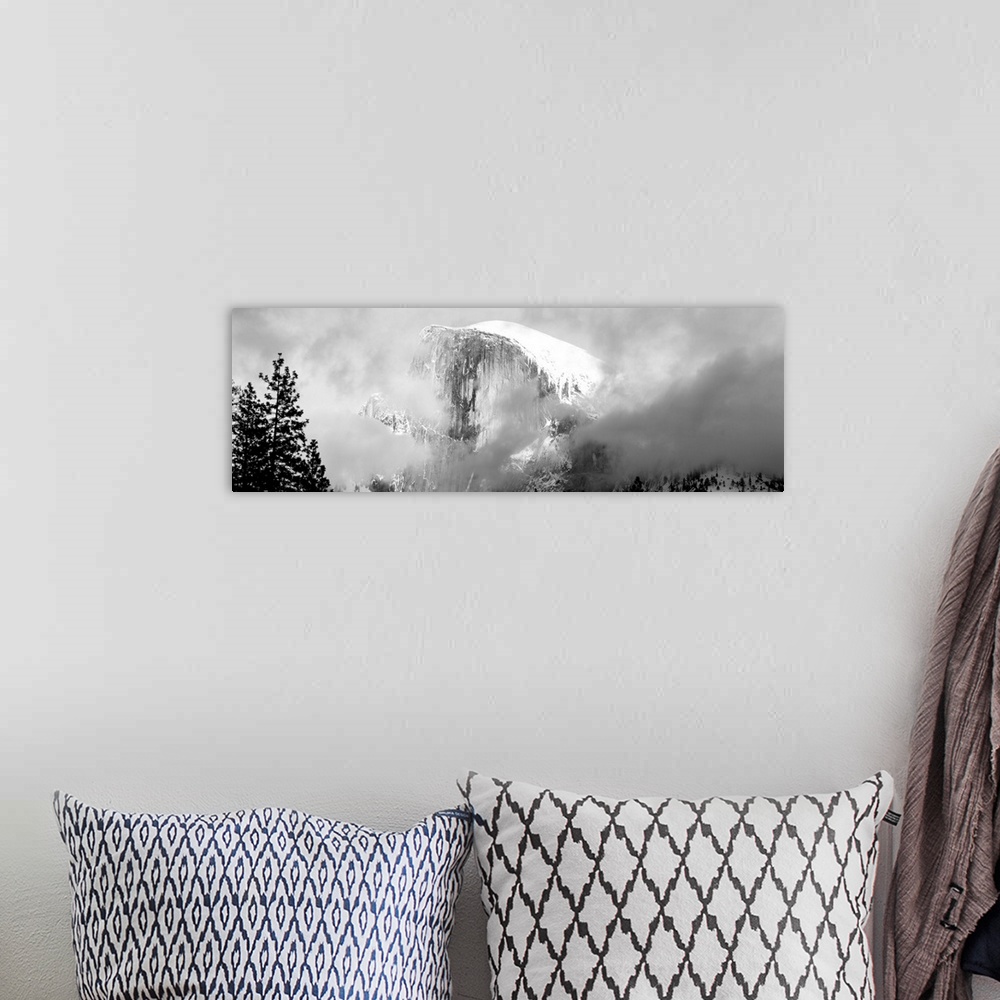 A bohemian room featuring Low Angle View Of A Mountain Covered With Snow, Half Dome, Yosemite National Park, California, USA.