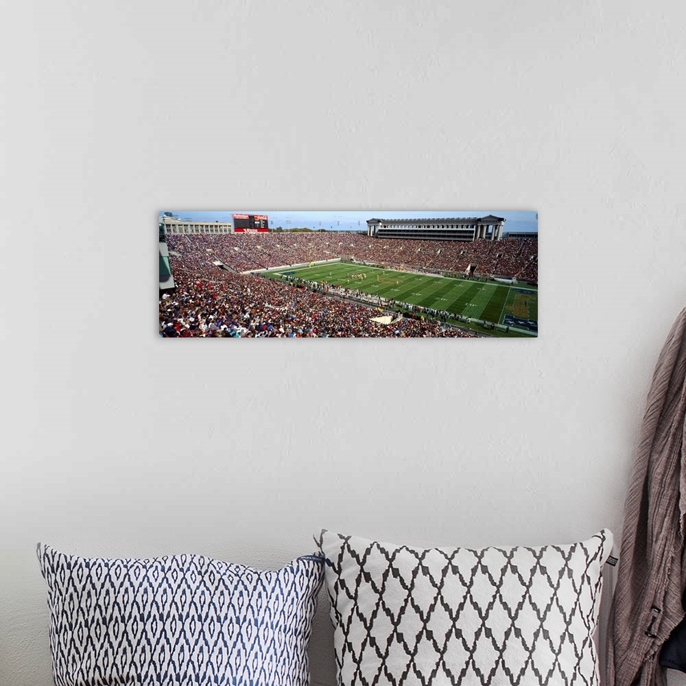 A bohemian room featuring High angle view of a football stadium, Soldier Field, Chicago, Illinois, USA