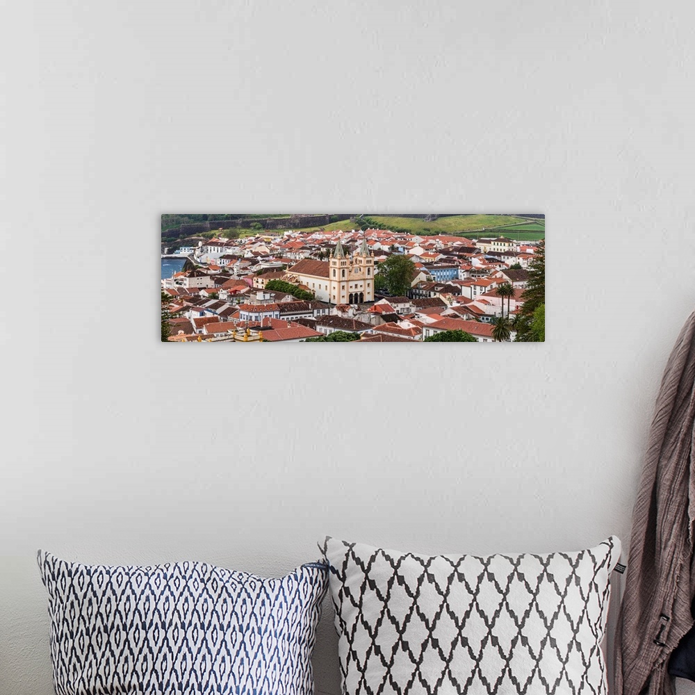 A bohemian room featuring High angle view of cathedral in a city, Angra Do Heroismo, Terceira Island, Azores, Portugal