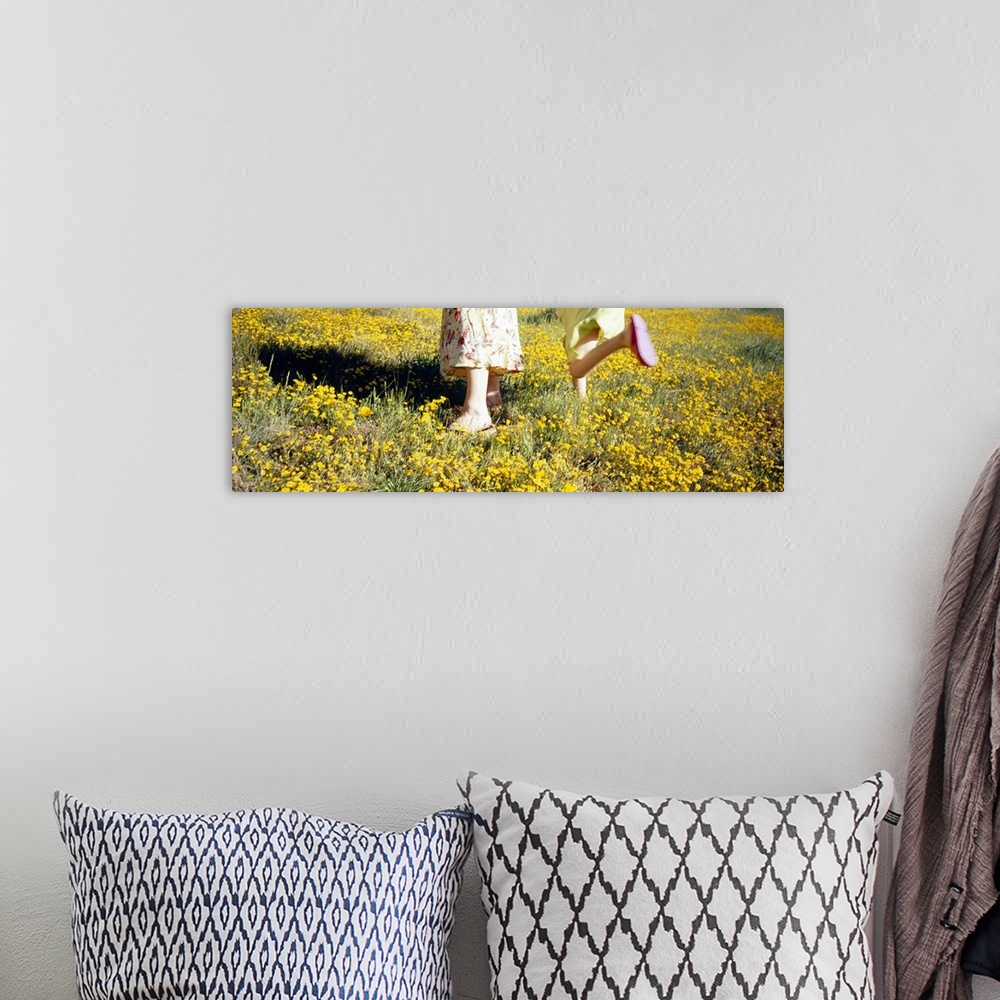 A bohemian room featuring Low section view of a woman and her daughter in a field, Marin County, California