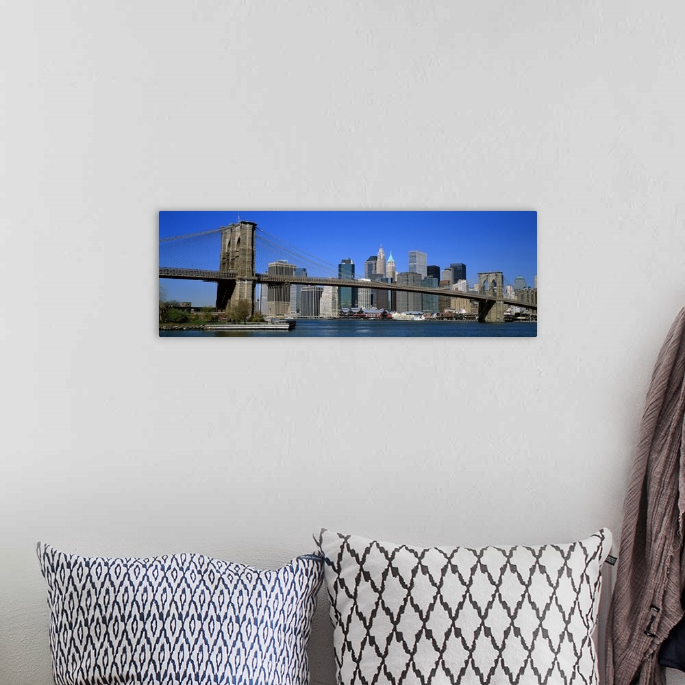 A bohemian room featuring New York, Brooklyn Bridge