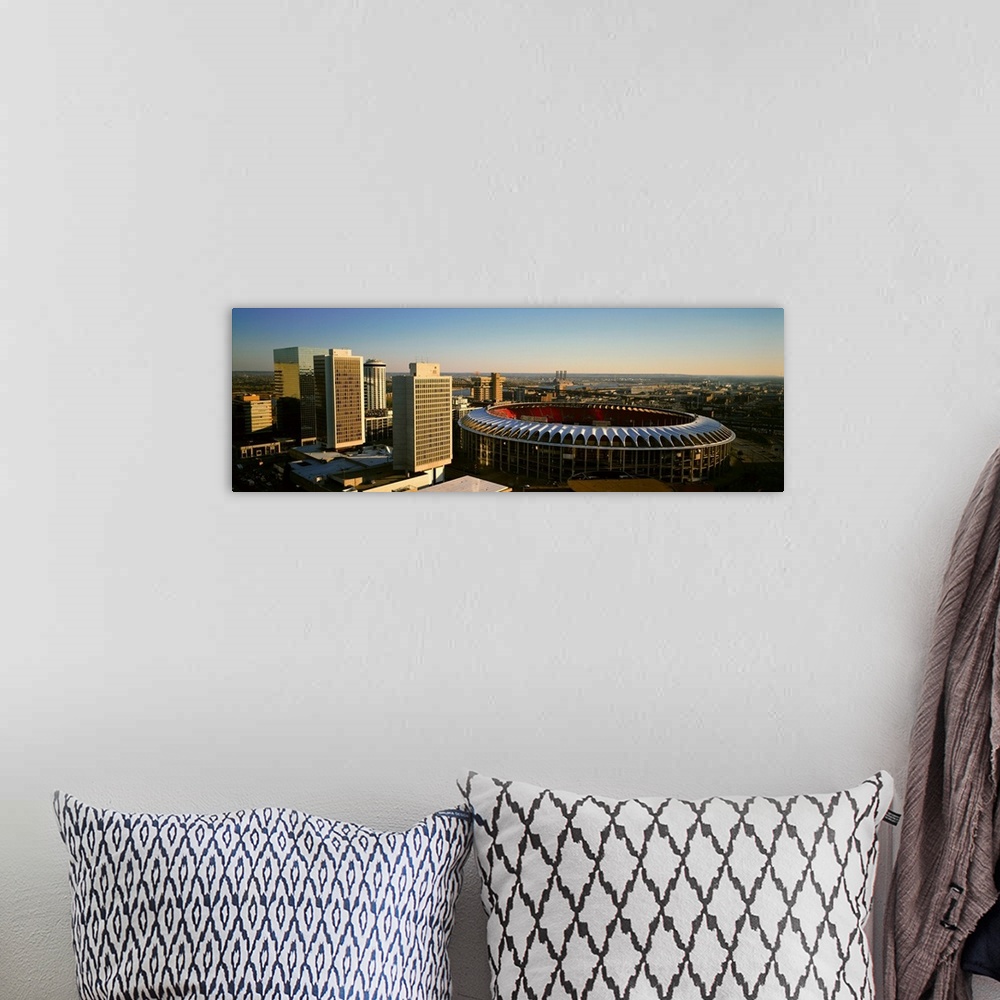 A bohemian room featuring Panoramic view of Busch Stadium and Kansas City skyline at sunset, MO