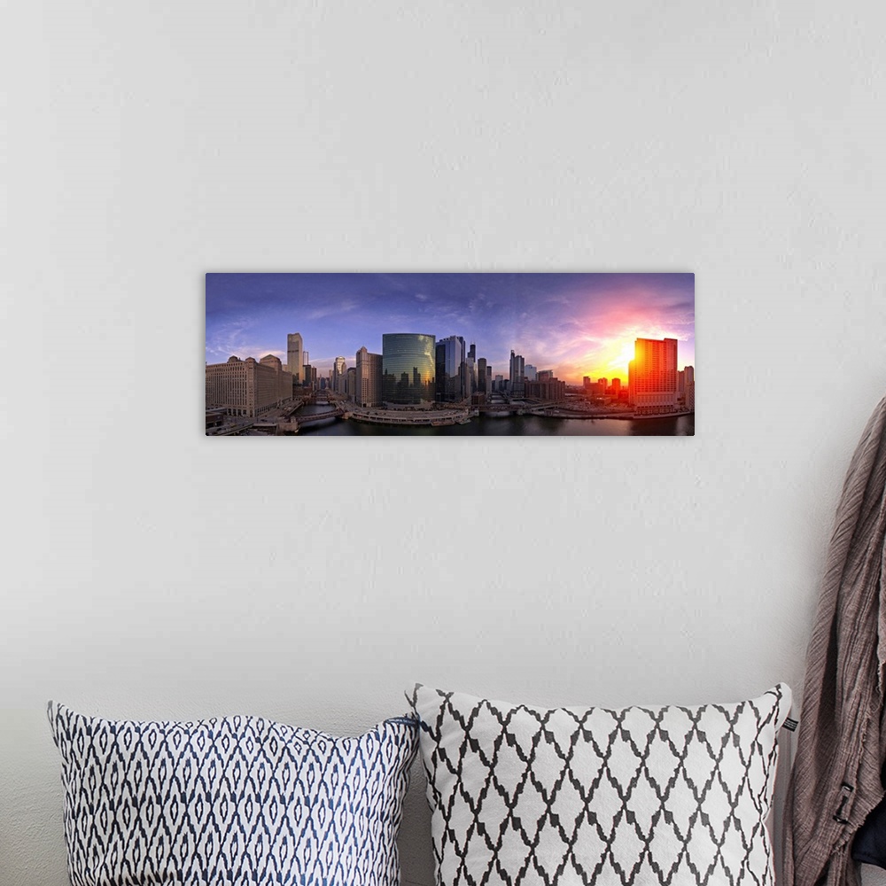 A bohemian room featuring Skylines in the city at dusk, Chicago, Cook County, Illinois