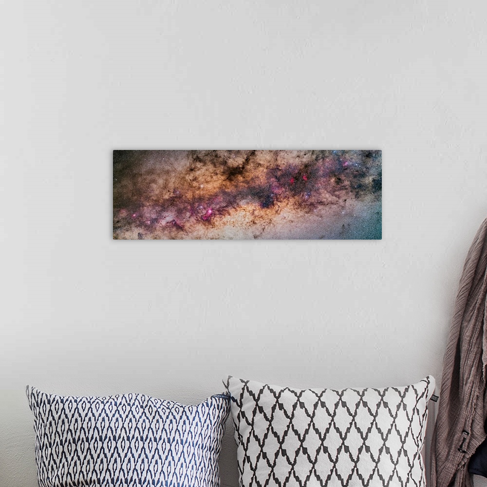 A bohemian room featuring A mosaic panorama of the rich galactic centre region of the Milky Way.