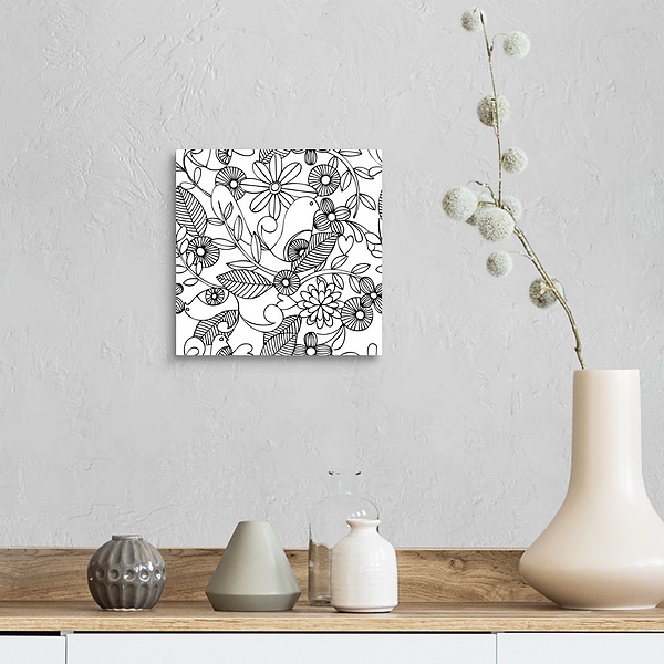 A farmhouse room featuring Birds And Flowers - Black And White