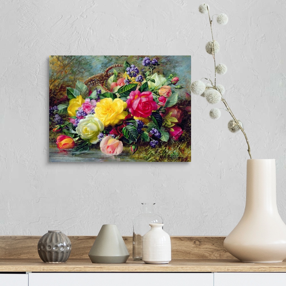 Roses by a Pond on a Grassy Bank Wall Art, Canvas Prints, Framed Prints ...