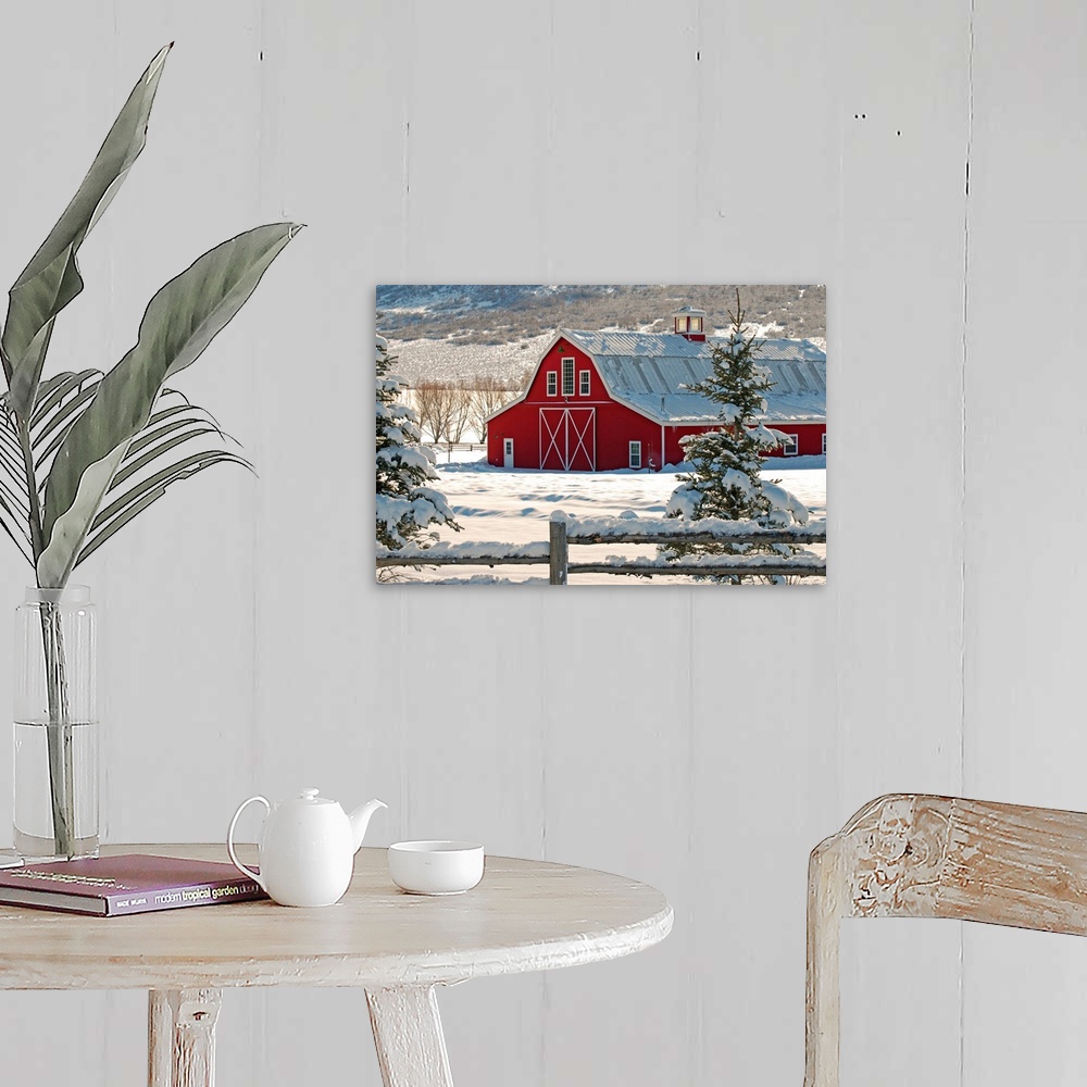 Red Barn with Snow Wall Art, Canvas Prints, Framed Prints, Wall Peels ...