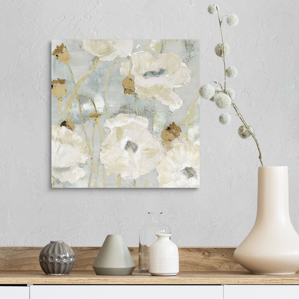 Poppies in the Wind Cream square Wall Art, Canvas Prints, Framed Prints ...