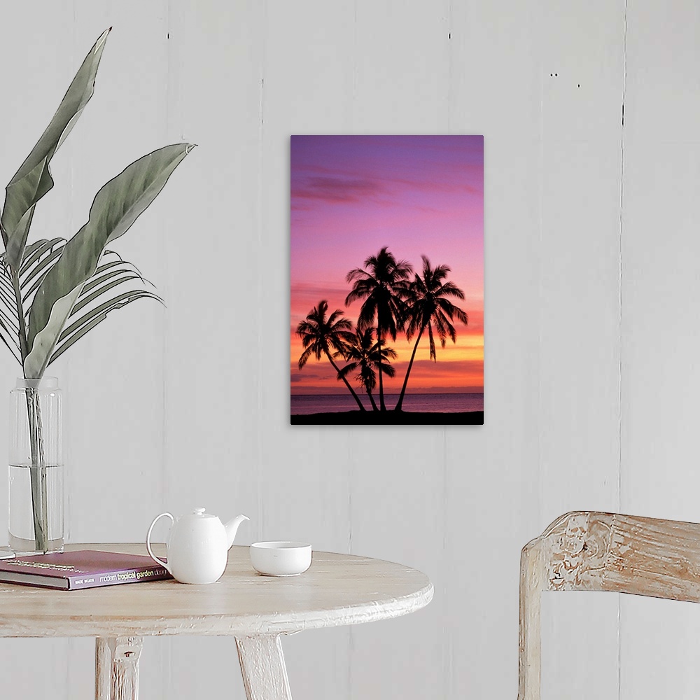 Hawaii, Molokai, Cluster Of Palm Trees With Beautiful Sunset Background ...