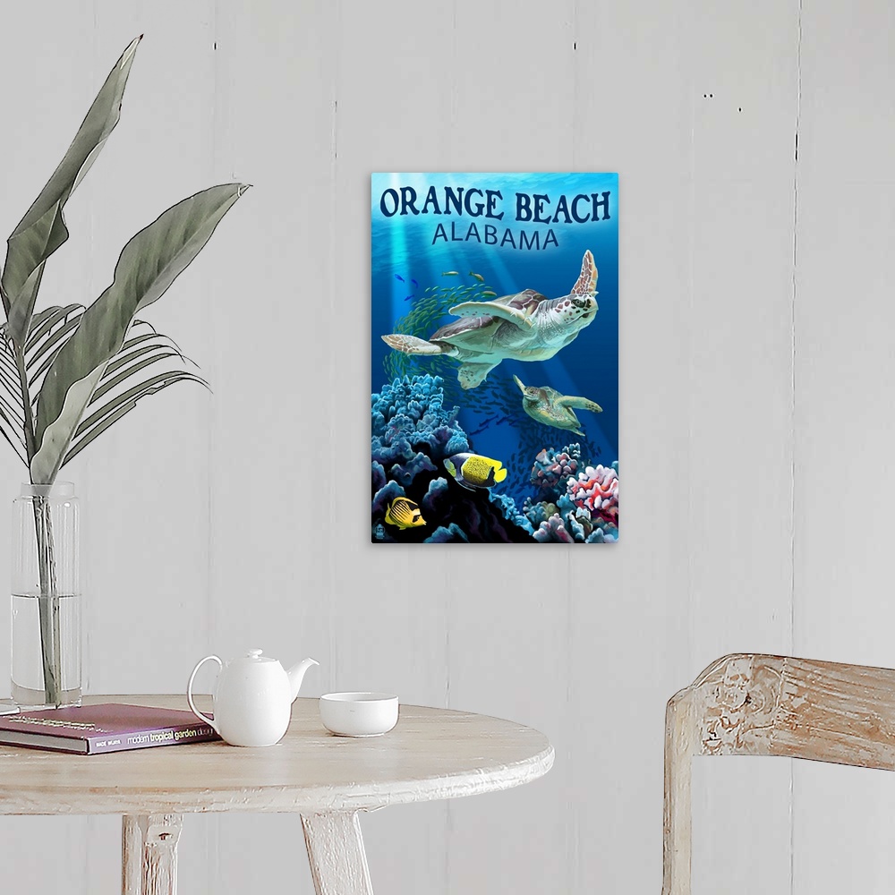 Orange Beach, Alabama - Sea Turtles Swimming: Retro Travel Poster Wall ...
