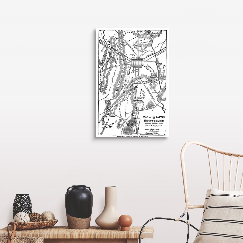 Map Of the Battle Of Gettysburg, 1863 Wall Art, Canvas Prints, Framed ...