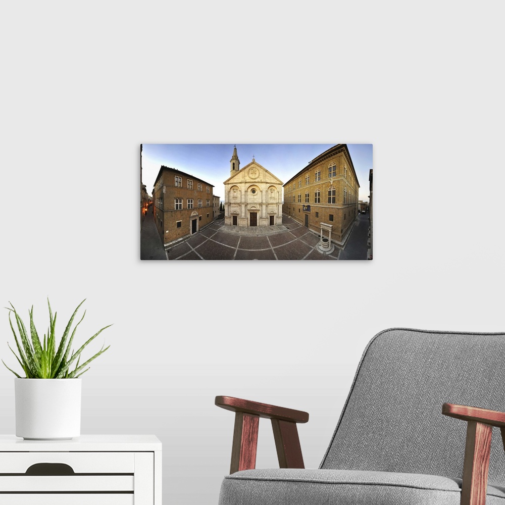 A modern room featuring Italy, Tuscany, Siena district, Orcia Valley, Pienza, Piazza (square) Rossellino