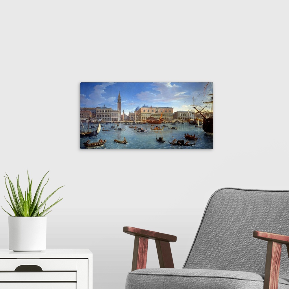 A modern room featuring View of Venice, the pier, the square and the Doge's Palace from the Island of San Giorgio (St. Ge...