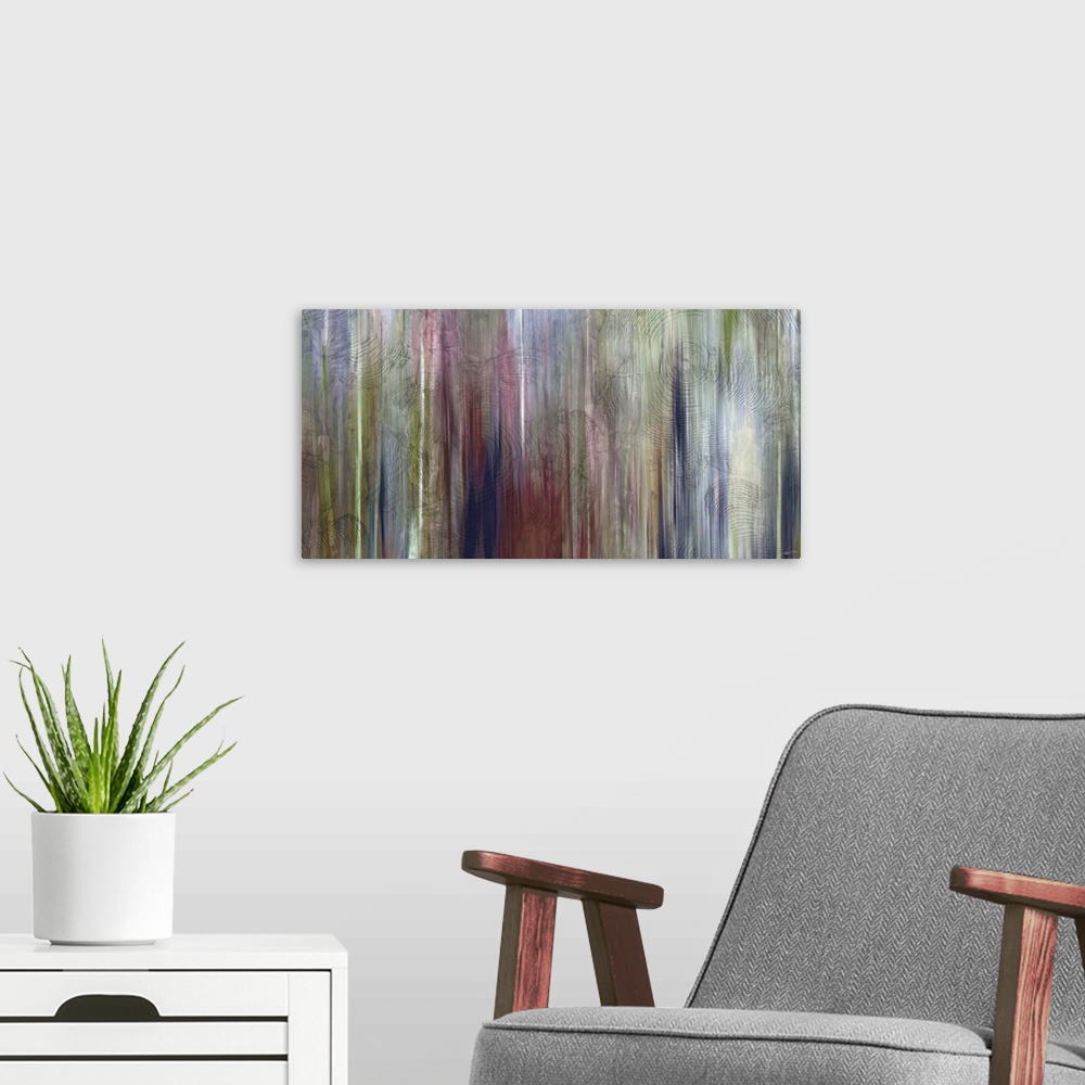 A modern room featuring An abstract view of a Northwest forest.