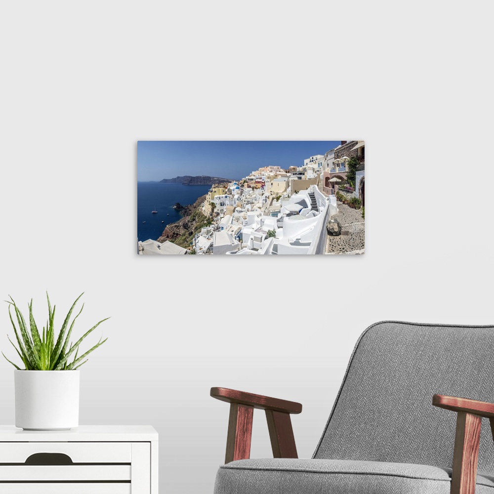 A modern room featuring Oia, Santorini (Thira), Cyclades Islands, Greece.