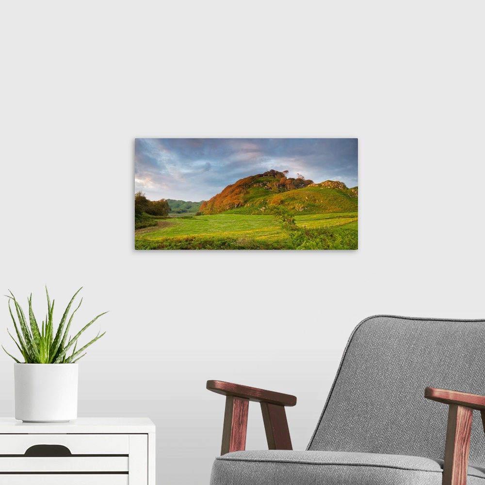 A modern room featuring Creag Mhor hill at sunset light, Scottish Highlands, Scotland.