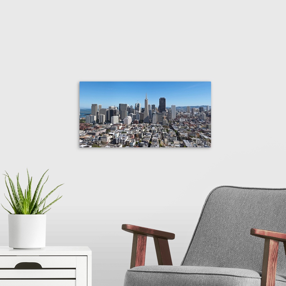 A modern room featuring Elevated view of cityscape, San Francisco, San Francisco County, California, USA.