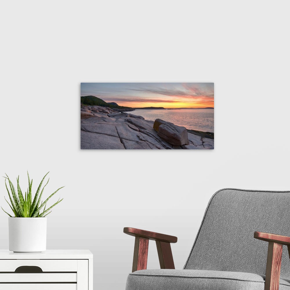 A modern room featuring Ocean at sunrise, Acadia National Park, Maine