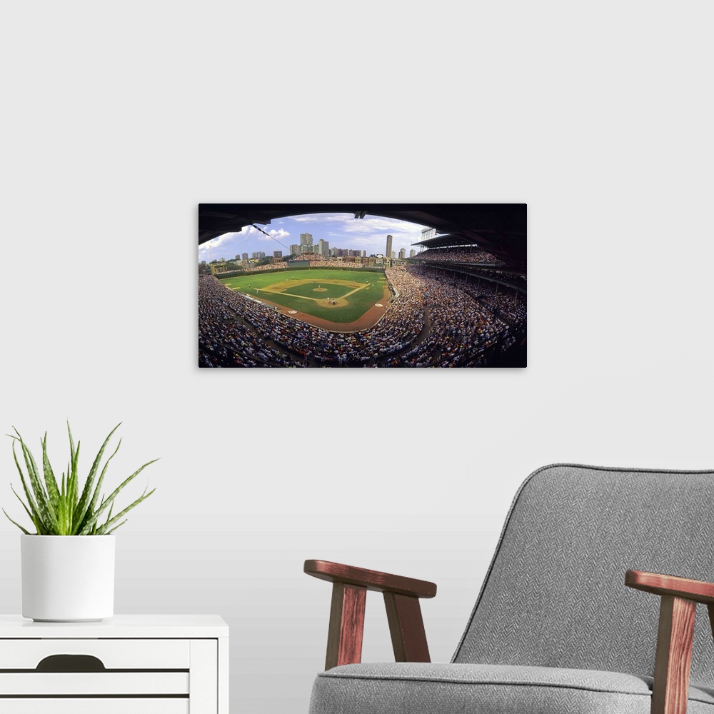 A modern room featuring Spectators in a stadium, Wrigley Field, Chicago Cubs, Chicago, Cook County, Illinois
