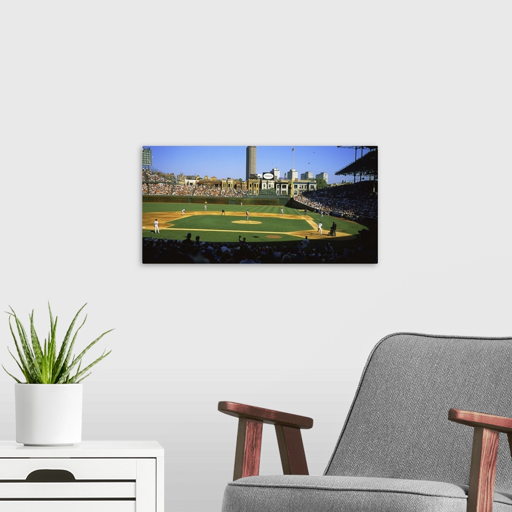 A modern room featuring Spectators in a stadium, Wrigley Field, Chicago Cubs, Chicago, Cook County, Illinois