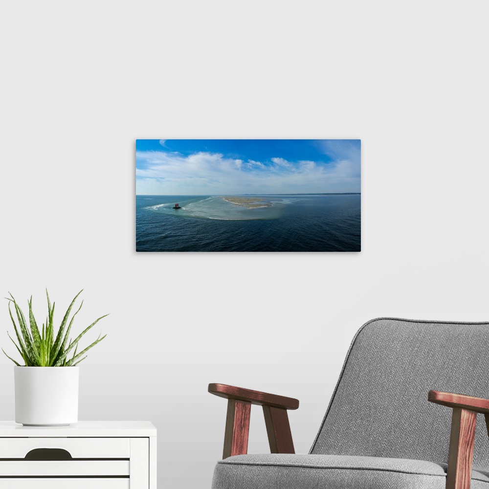 A modern room featuring View of sea against cloudy sky, Limfjord, Jutland, Denmark
