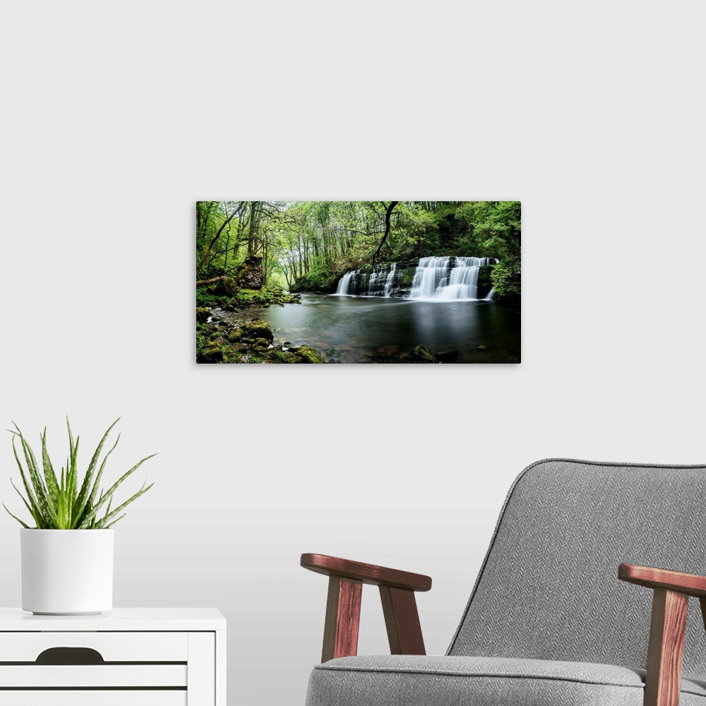 A modern room featuring Waterfall in a forest, Sgwd y Pannwr Waterfall, Waterfall Country, Brecon Beacons National Park, ...