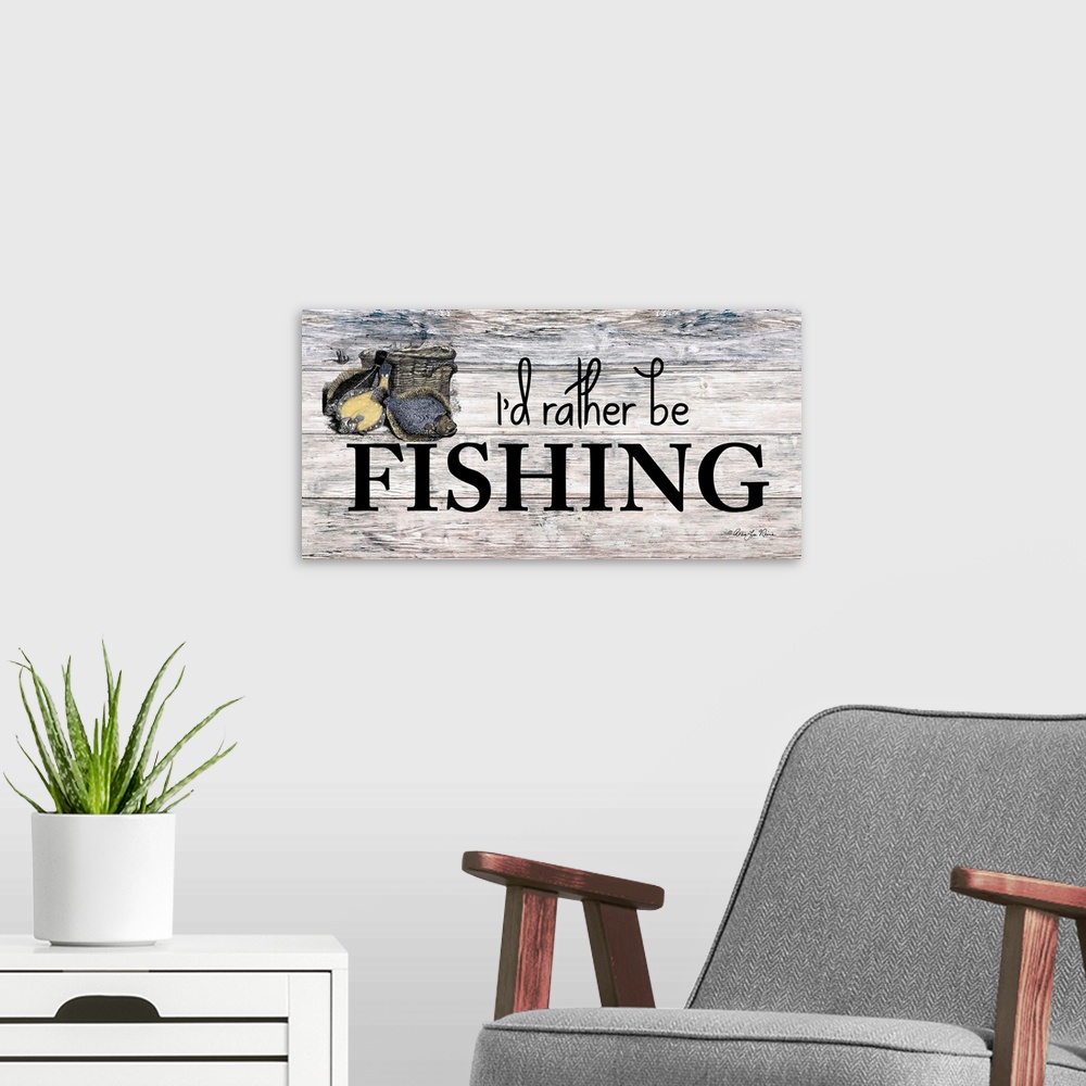 A modern room featuring Decorative fishing artwork.