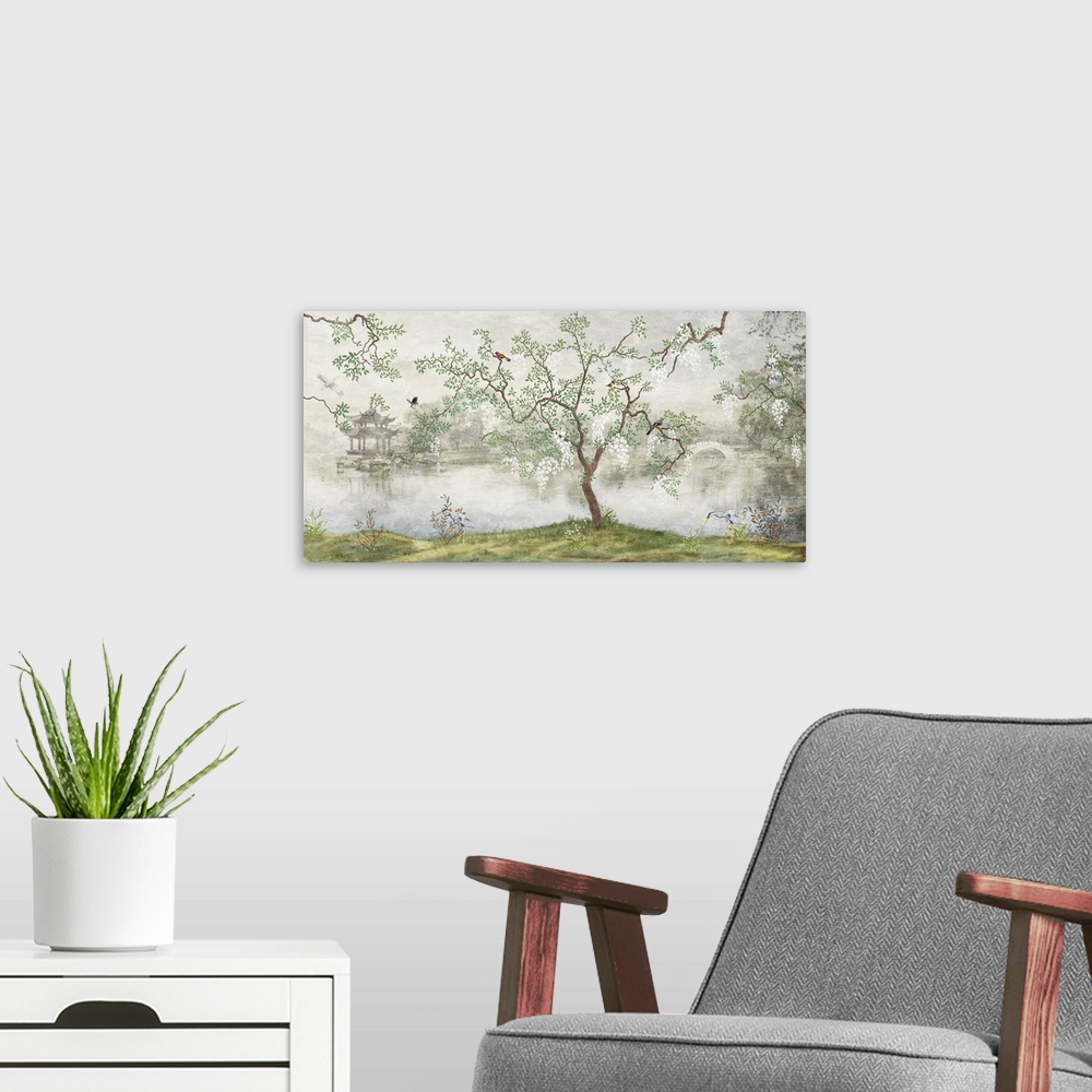 A modern room featuring Tree With Birds In Japanese Garden