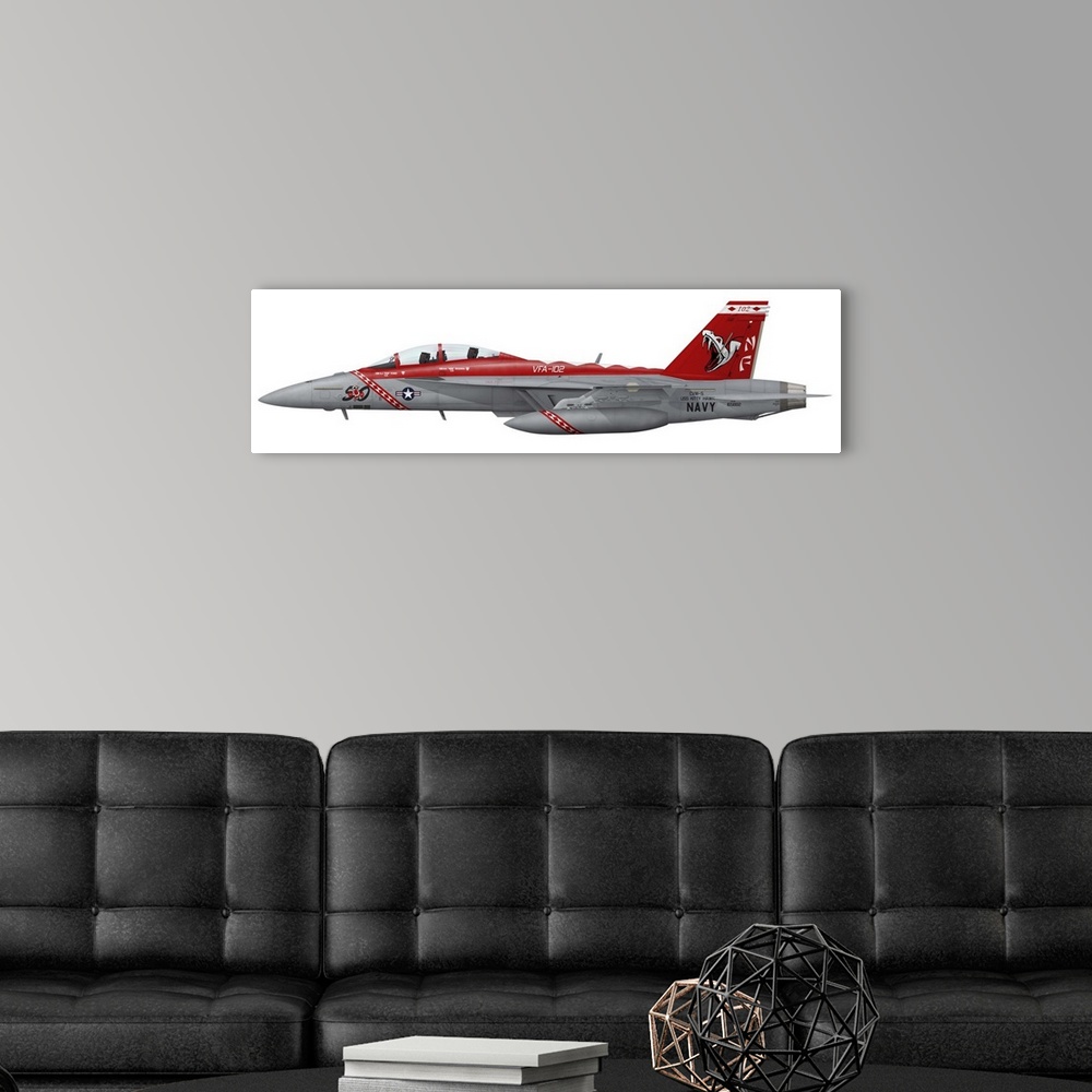 A modern room featuring Illustration of an F/A-18F Super Hornet assigned to VFA-102. During 2005 the Diamond Backs celebr...