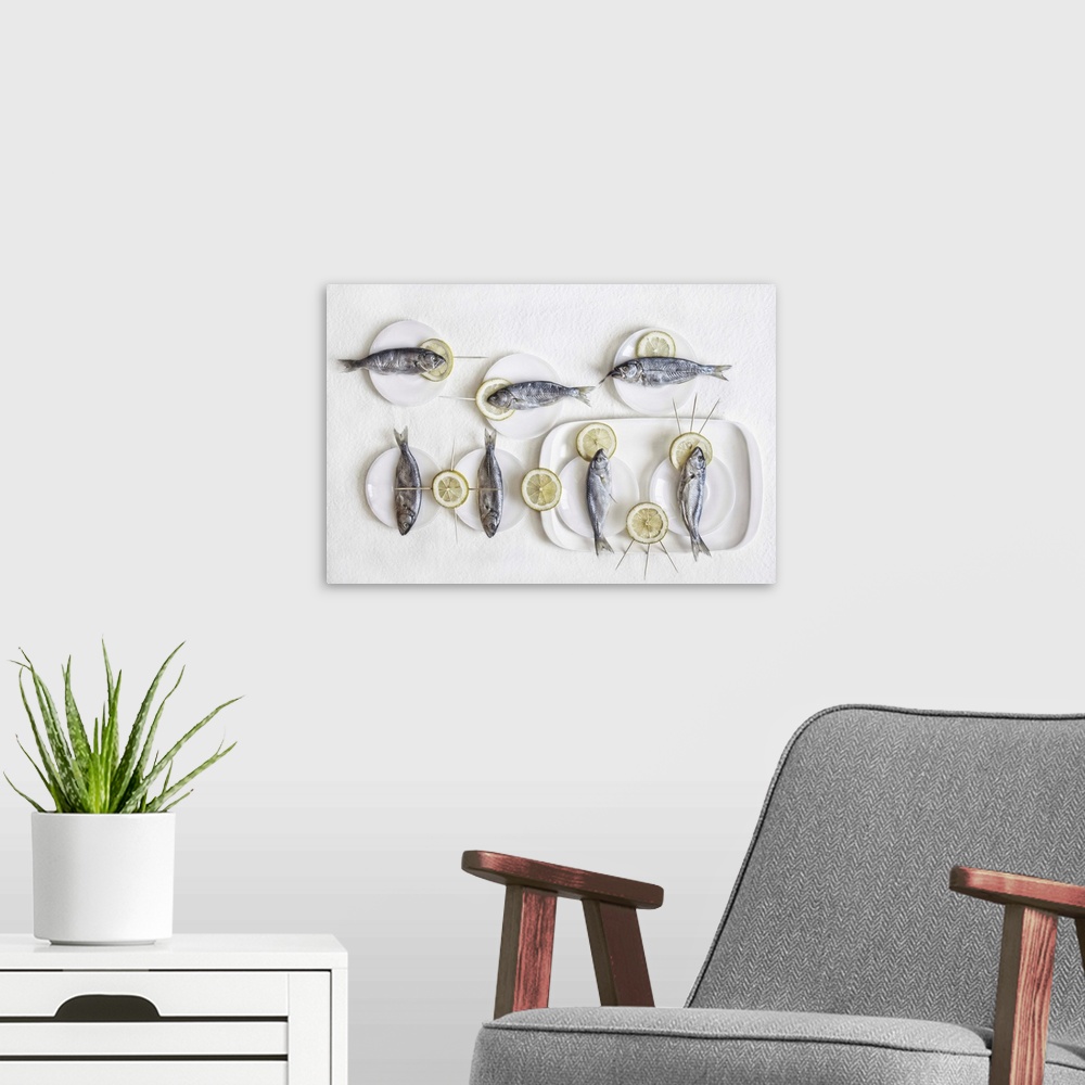 A modern room featuring Still Life With Fish