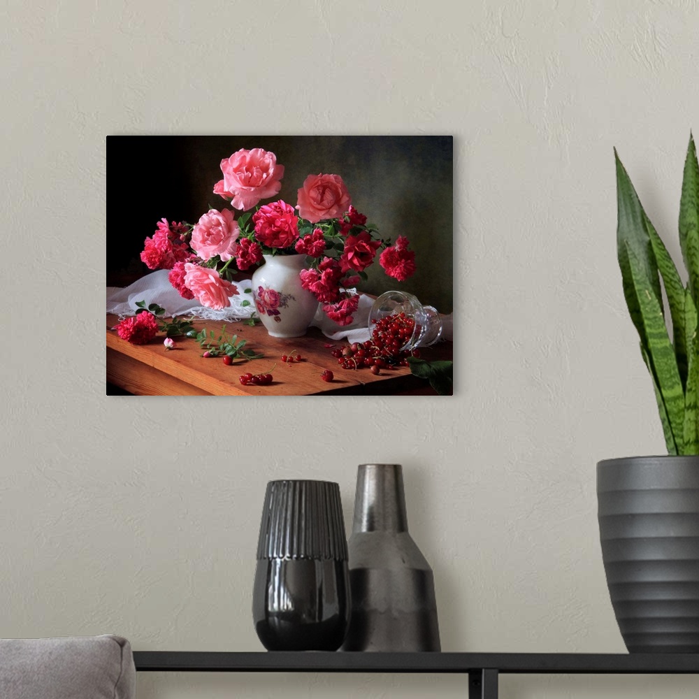 A modern room featuring Still Life With Roses and Berries