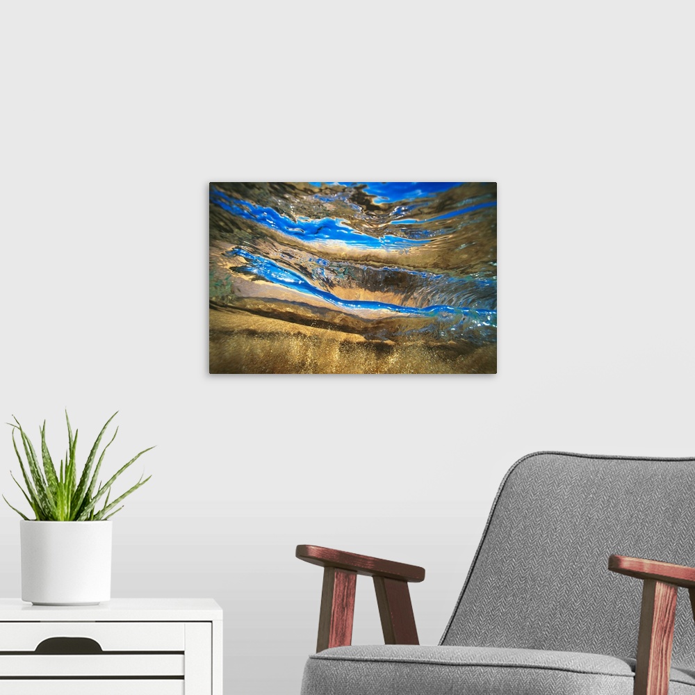 A modern room featuring Abstract Underwater View Of Waves And Surf