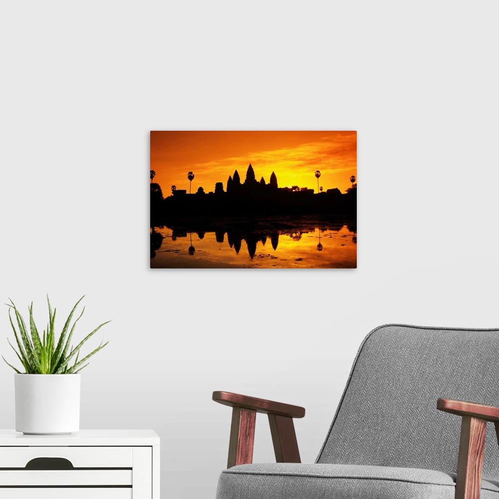 A modern room featuring Cambodia, Siem Reap, Angkor Wat, Silhouette Of Temple At Sunrise