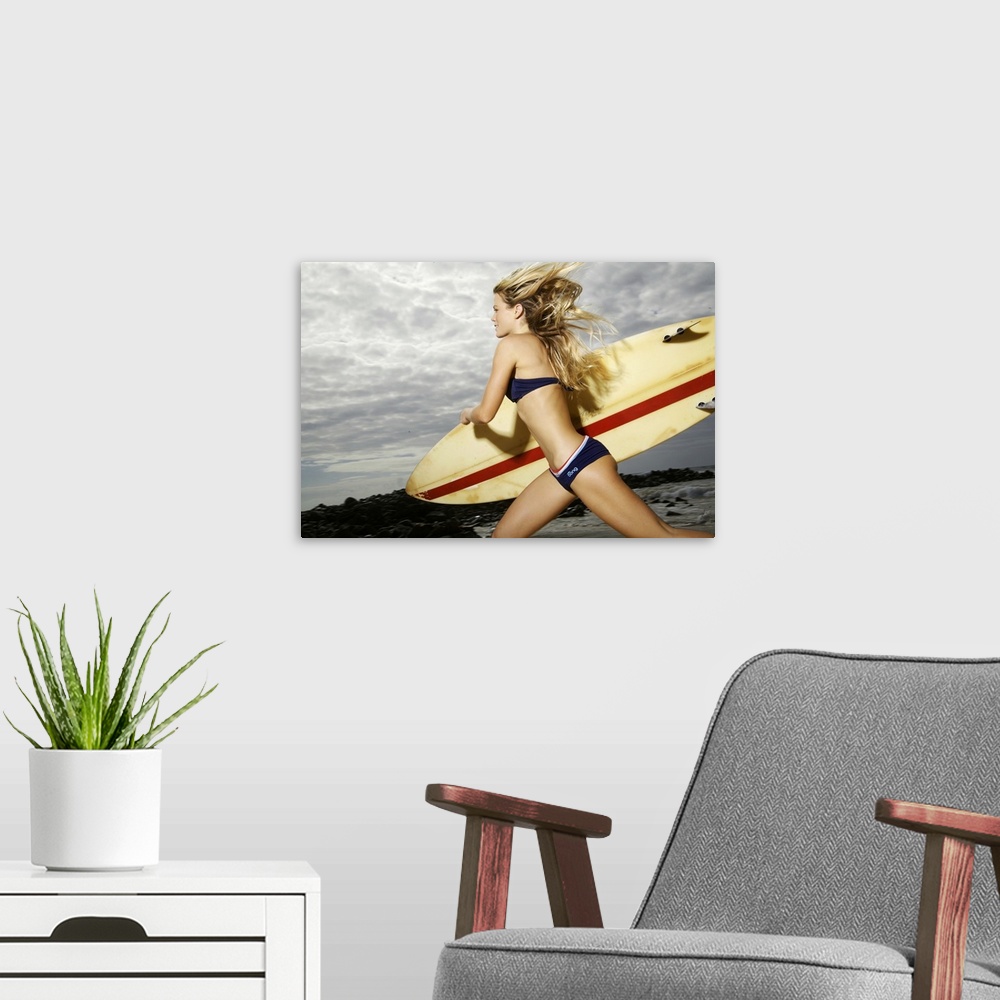 A modern room featuring Hawaii, Kauai, Kealia Beach, Surfer Girl Enjoying A Day Out.