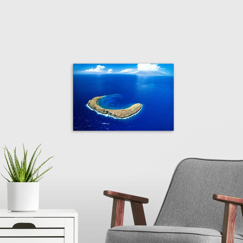 A modern room featuring Hawaii, Maui, Aerial Overview Of Molokini Crater